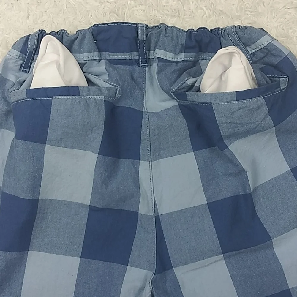 Children's Place Boy's Blue Checkered Adjustable Waist Zip Up Bermuda Shorts